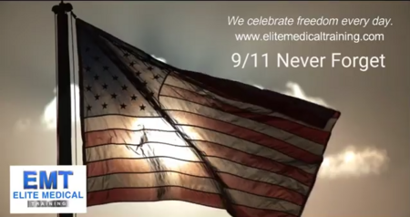 9/11 terrorist attack tragedy in the USA with the raised flag to never forget all the innocent victims and celebrating freedom to never happen again